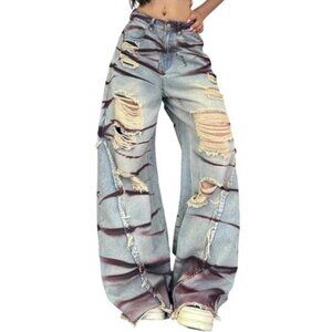 Women's Wide Leg Baggy Jeans Trendy 2026 Denim Pants Vintage Hip Hop Loose Fit